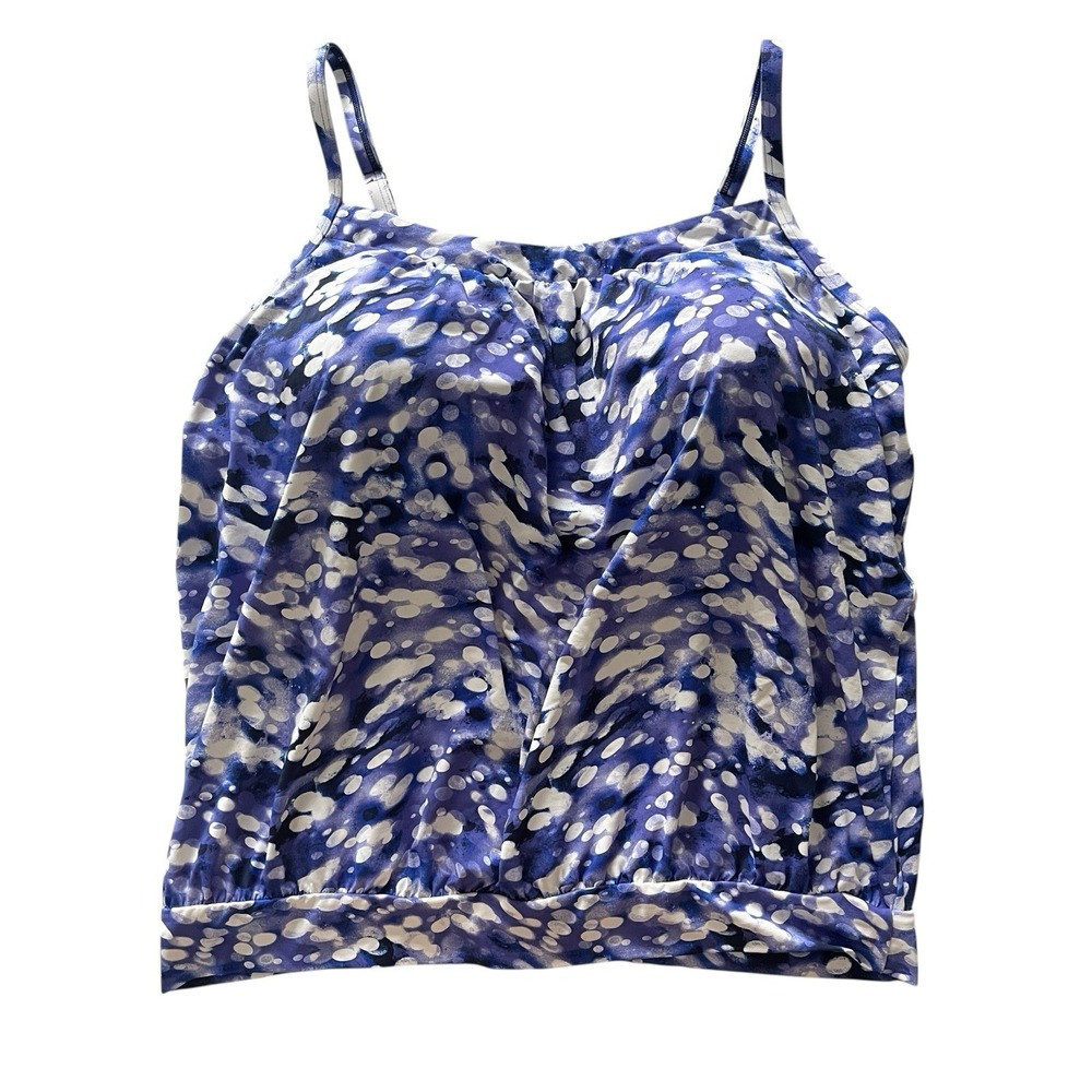 Lands' End Women's Size 18 Swim Suit Tankini Top‎ Purple White Adjustable Dots